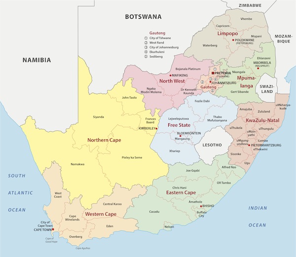 South African Map Showing Provinces